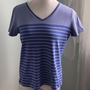 LL Bean - Blue Striped SS V-Neck Women's Top